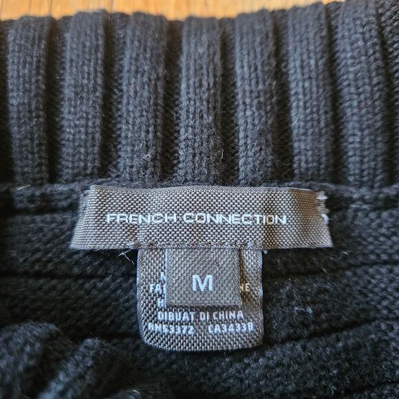 French Connection Sweater Womens‎ M Black Cotton Ribbed Mock Neck Chunky Tunic - Picture 3 of 8